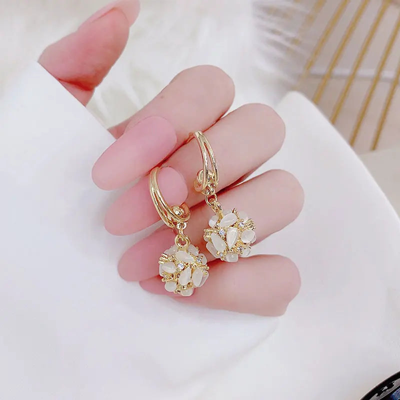 Hydrangea Styles Earring 14k Plated Zircon Round Gift