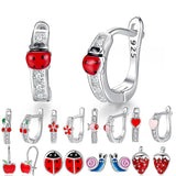 Christmas Stud Earrings 925 Silver Ladybug Clover Heart for Women Kids Girls