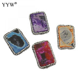 Fire Agat Pendant Rhinestone Necklace for Women