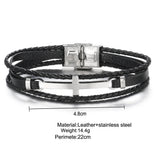 Music Symbol Leather Bracelet Vintage Titanium Steel Cuff Men