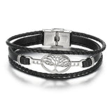 Music Symbol Leather Bracelet Vintage Titanium Steel Cuff Men