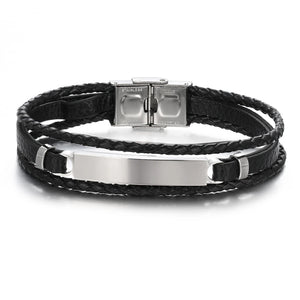 Music Symbol Leather Bracelet Vintage Titanium Steel Cuff Men