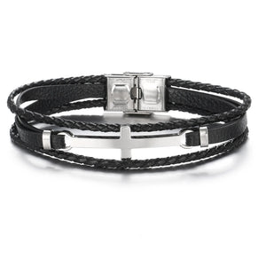Music Symbol Leather Bracelet Vintage Titanium Steel Cuff Men