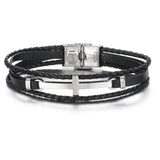 Music Symbol Leather Bracelet Vintage Titanium Steel Cuff Men