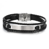 Music Symbol Leather Bracelet Vintage Titanium Steel Cuff Men