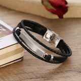 Music Symbol Leather Bracelet Vintage Titanium Steel Cuff Men