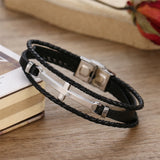 Music Symbol Leather Bracelet Vintage Titanium Steel Cuff Men