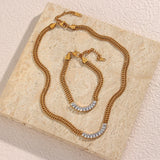 Cuban Chain Zircon Necklace Bracelet Set 18k Choker