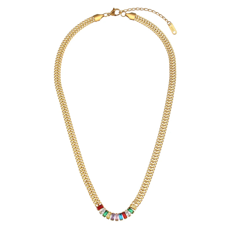 Cuban Chain Zircon Necklace Bracelet Set 18k Choker