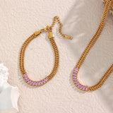 Cuban Chain Zircon Necklace Bracelet Set 18k Choker