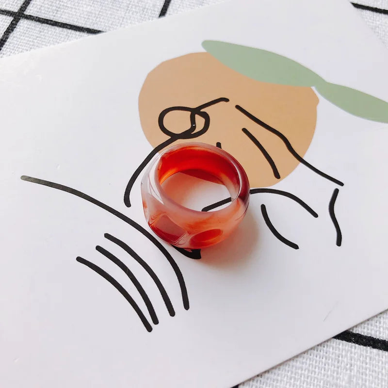 Geometric Round Resin Ring for Girls