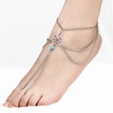 Hollow-out Pattern Turquoise Beads Tassel Beach Anklet Gift