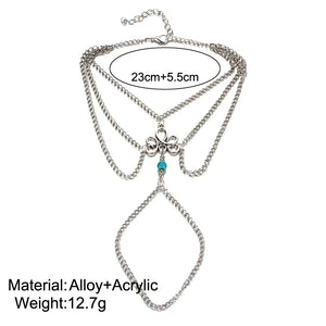 Hollow-out Pattern Turquoise Beads Tassel Beach Anklet Gift