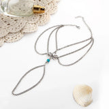 Hollow-out Pattern Turquoise Beads Tassel Beach Anklet Gift