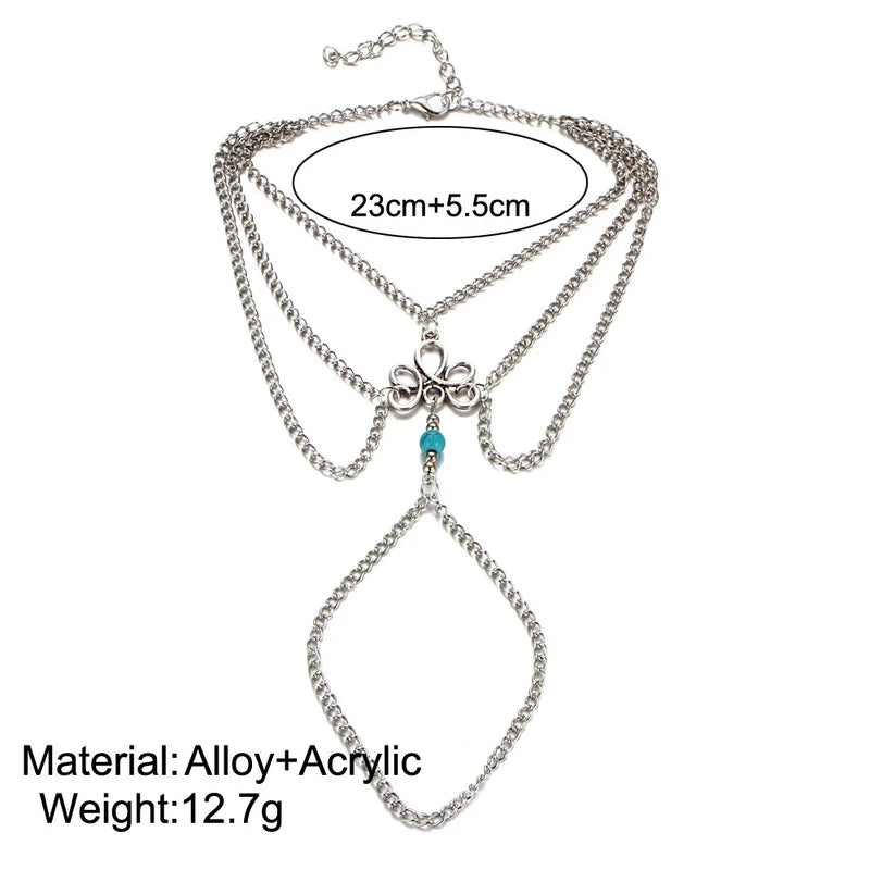 Hollow-out Pattern Turquoise Beads Tassel Beach Anklet Gift