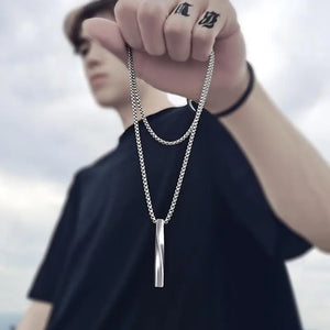 Rectangle Pendant Necklace Stainless Steel Chain Men