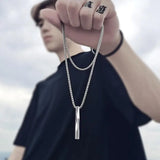 Rectangle Pendant Necklace Stainless Steel Chain Men