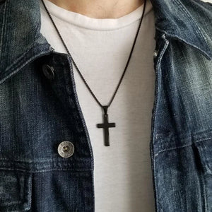 Classic Cross Men Necklace Stainless Steel Box Chain Pendant Necklace