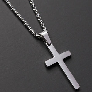Classic Cross Men Necklace Stainless Steel Box Chain Pendant Necklace