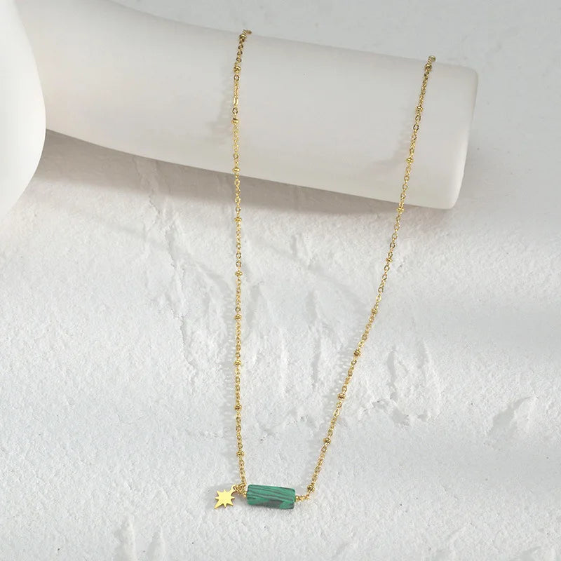 Minimalist Gold Chain Turquoise Bead Necklace