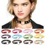 Rivet PU Leather Heart Choker Necklace Women Punk Statement Jewelry