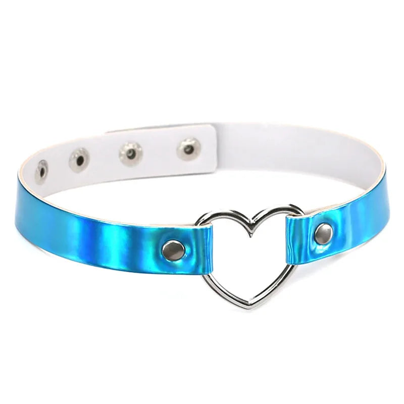 Rivet PU Leather Heart Choker Necklace Women Punk Statement Jewelry