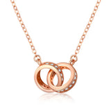 Silver White-plated 18k Rose Double-ring Necklace For Women