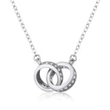 Silver White-plated 18k Rose Double-ring Necklace For Women