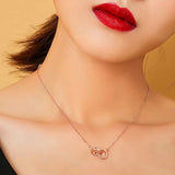 Silver White-plated 18k Rose Double-ring Necklace For Women