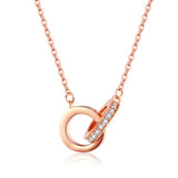 Silver White-plated 18k Rose Double-ring Necklace For Women