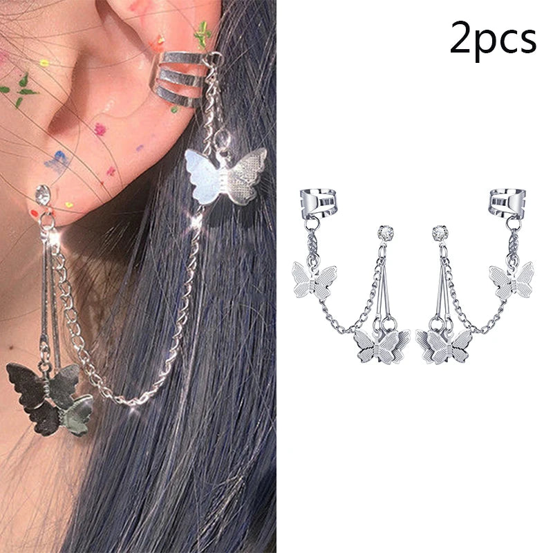 Star Moon Clip Earrings Stainless Steel Ear Clips Double pierced Earring