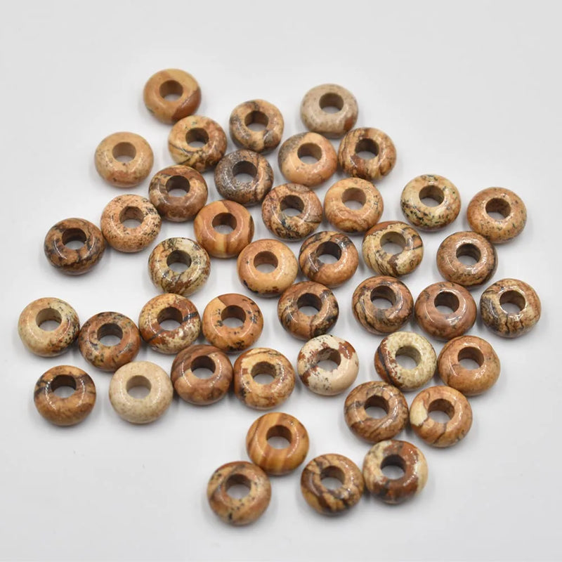 50pcs Natural Stone Round Charms Beads 10mmx5mm for Jewelry Making