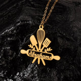 Personalized Stainless Steel Mom Necklace with Nameplate Utensils