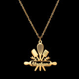 Personalized Stainless Steel Mom Necklace with Nameplate Utensils