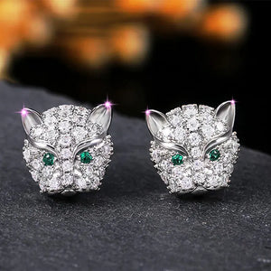 Leopard Head CZ Stone Stud Earrings Classic Style