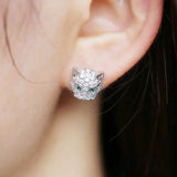 Leopard Head CZ Stone Stud Earrings Classic Style