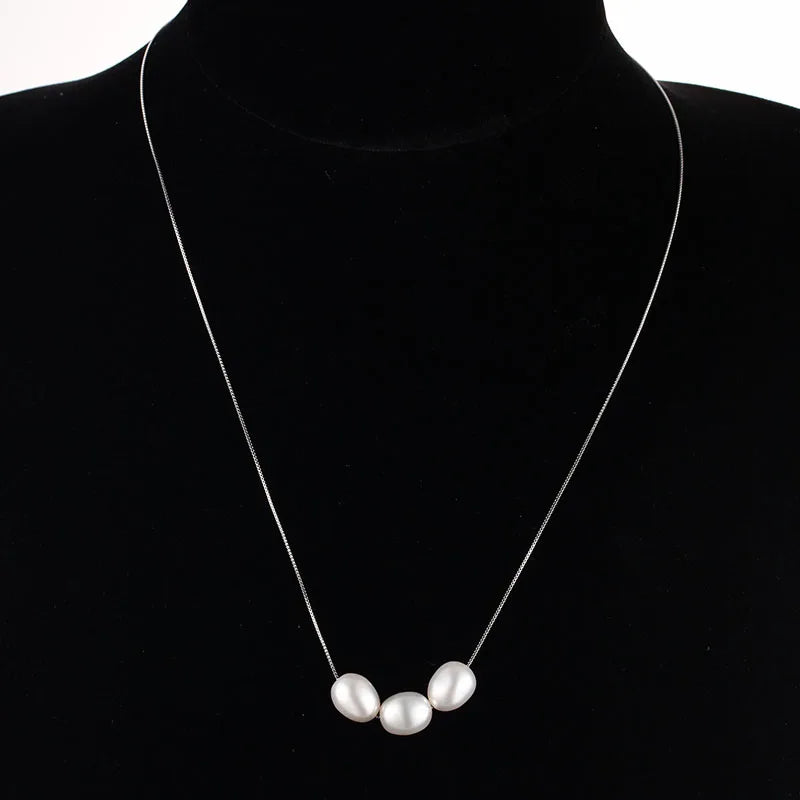 AAA Natural Freshwater Pearl Necklace 9-10mm, 925 Sterling Silver Box Chain