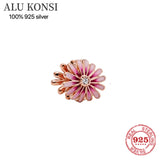 925 Silver Zircon Love Flower Charm Bead Bracelet