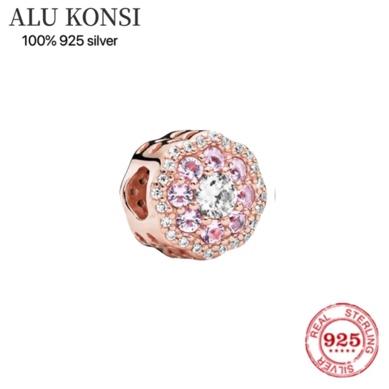 925 Silver Zircon Flower Charm Bracelet for Women