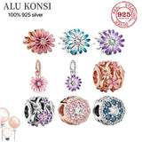 925 Silver Zircon Flower Charm Bracelet for Women