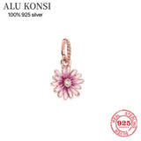 925 Silver Zircon Love Flower Charm Bead Bracelet
