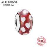 925 Silver Flower Heart Charm Bead for Women DIY Jewelry