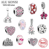 925 Silver Flower Heart Charm Bead for Women DIY Jewelry