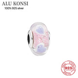 925 Silver Flower Heart Charm Bead for Women DIY Jewelry