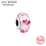 925 Silver Flower Heart Charm Bead for Women DIY Jewelry