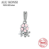 925 Silver Flower Heart Charm Bead for Women DIY Jewelry
