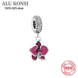 925 Silver Flower Heart Charm Bead for Women DIY Jewelry