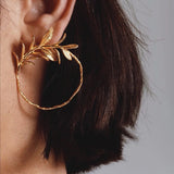 French Stylish Leaf Hoop Earrings for Women