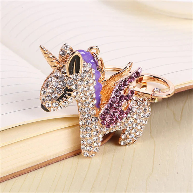 Unicorn Keychain Rhinestone Keys Crystal Motorcy Pendants Jewelry