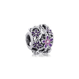 Purple Daisy Charm for Snake Chain Bracelets 925 Silver